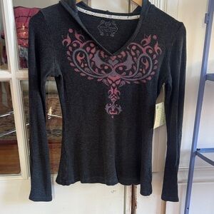 Green Apple Black Sustainable Bamboo Yoga Long Sleeve Top Small